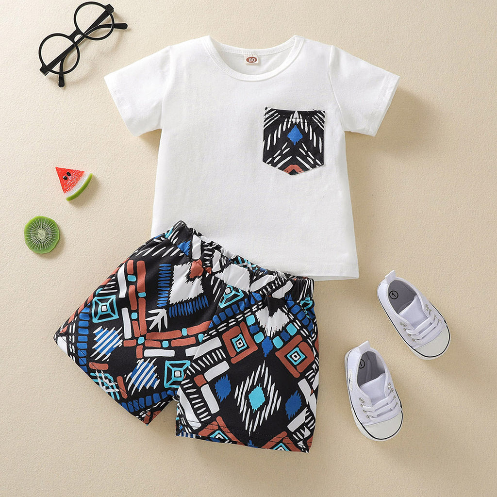 Boby Boys Pocket T-Shirt and Printed Shorts Sets - PrettyKid