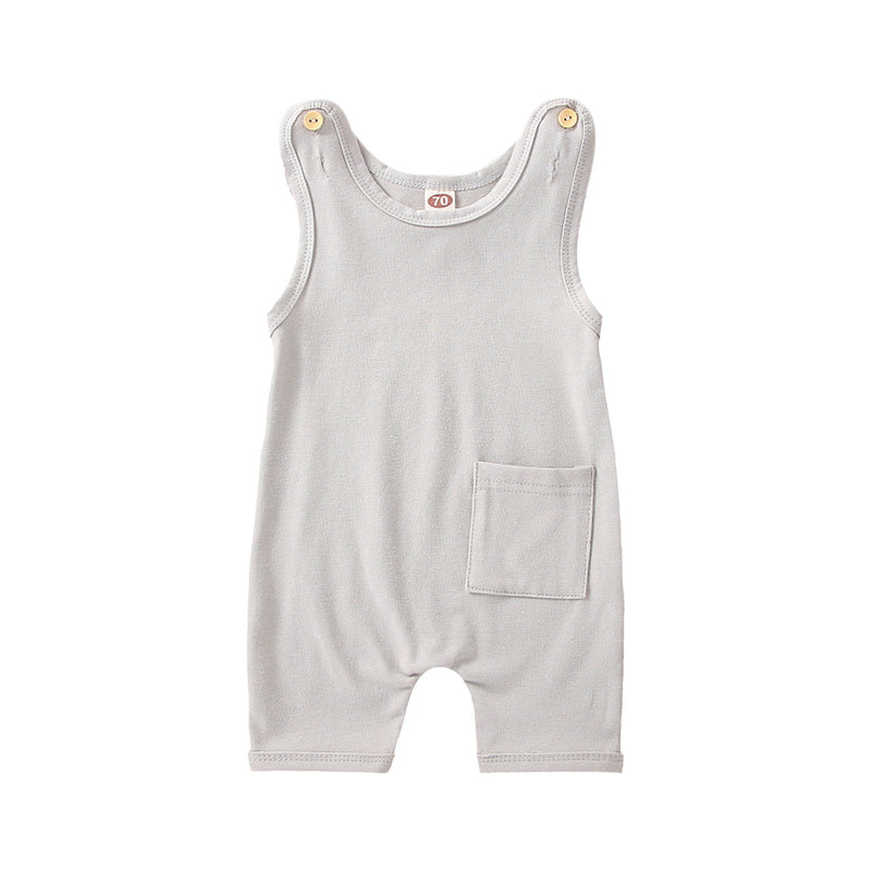 Button Pocket Basic Sleeveless Wholesale Baby Boy Jumpsuit - PrettyKid