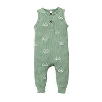 Baby Boy Sleeveless Printed Ribbed Bodysuitbaby Sleeveless Jumpsuit - PrettyKid