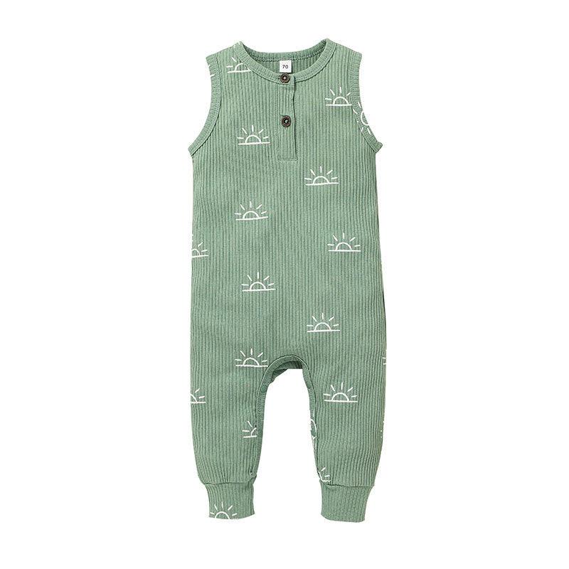 Baby Boy Sleeveless Printed Ribbed Bodysuitbaby Sleeveless Jumpsuit - PrettyKid