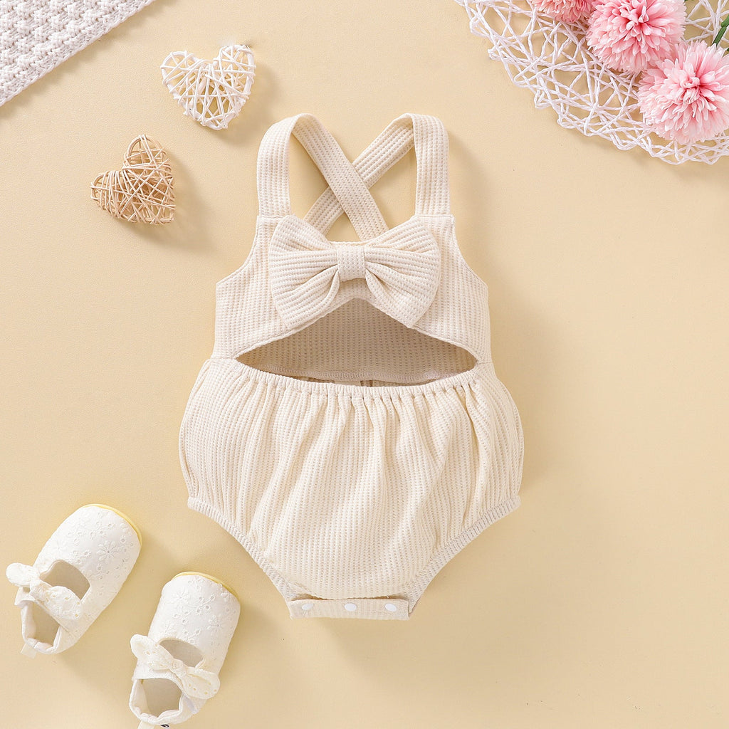 Baby Girl Solid Color Bow Bodysuit Baby Girl Jumpsuit - PrettyKid