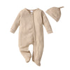 Baby Solid Ribbed Bodysuit And Hat Baby One Piece Jumpsuit - PrettyKid