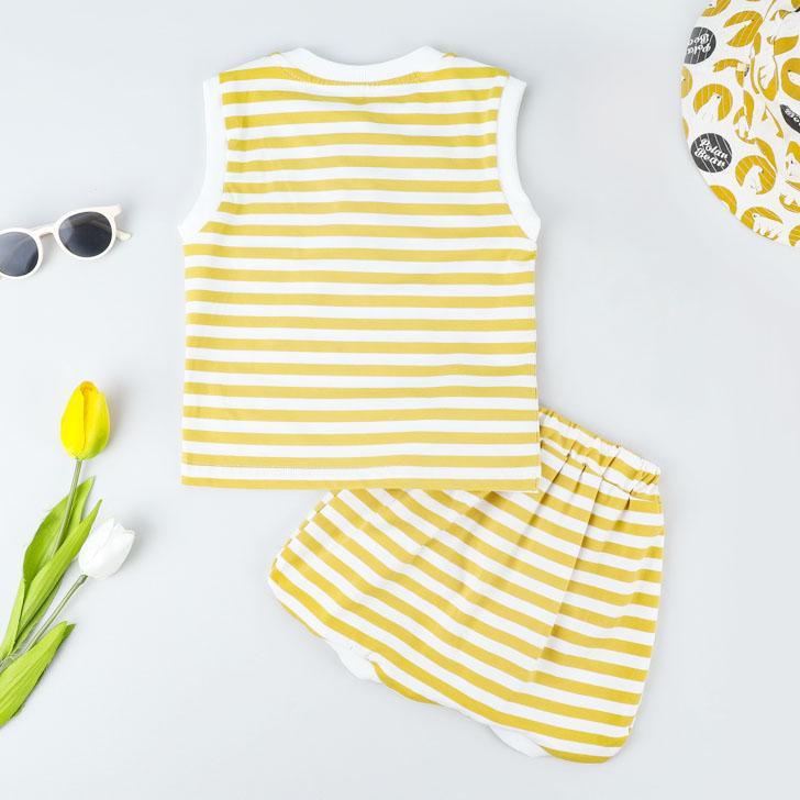 newness baby clothes wholesale Baby Stripe Pattern Color-block Top & Shorts - PrettyKid