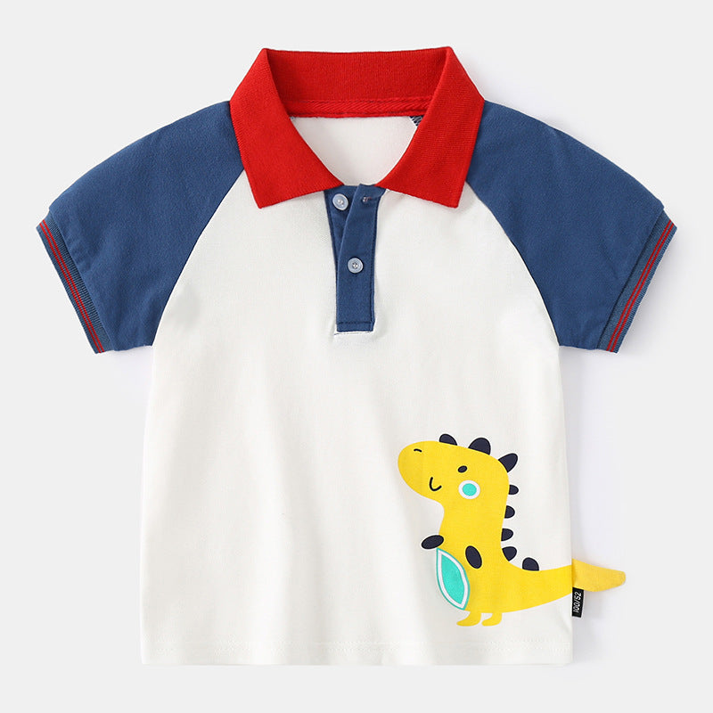 18M-6Y Toddler Boys Hit Color Dinosaur Print Polo Shirts Wholesale Boy Boutique Clothes - PrettyKid