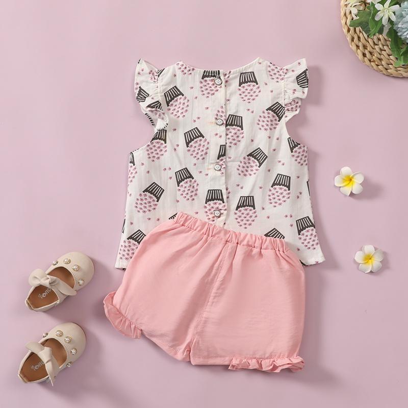 Grow Girl Ice Cream Pattern Top & Solid Color Shorts - PrettyKid