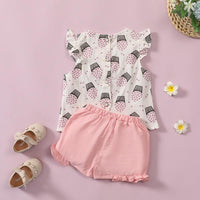 Grow Girl Ice Cream Pattern Top & Solid Color Shorts - PrettyKid