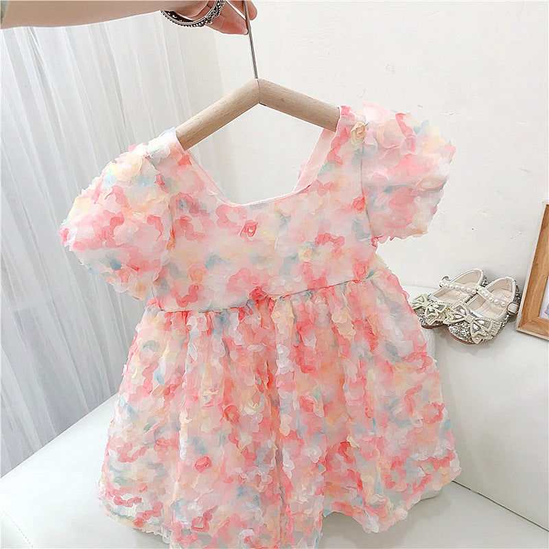 18M-6Y Cute Dresses For Girls Petal Print Puff Sleeves Square Neck Toddler Girl Wholesale Clothing - PrettyKid