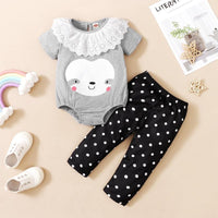 Baby Girl Lace Collar Romper & Polka Dot Pants - PrettyKid