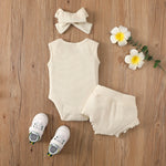 Baby Girl Solid Ribbed Bodysuit And Briefs And Headband Baby Outfit Sets - PrettyKid
