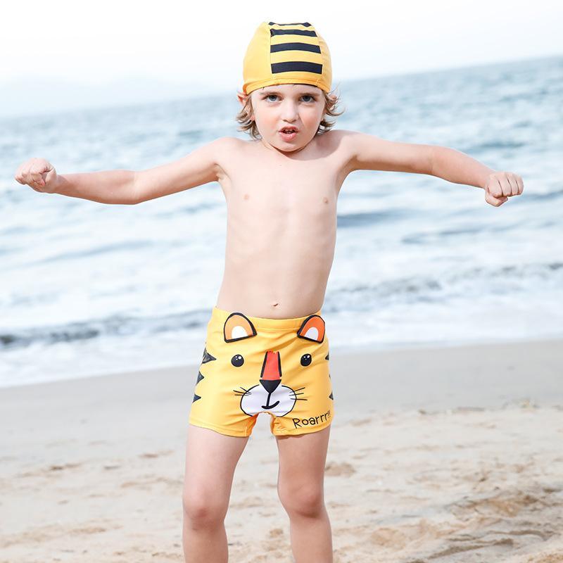 Kid Boy Cartoon Animal Patten Swimming Trunks & Swimming Cap 2 Pic - PrettyKid