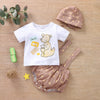 3-18months Baby Sets Summer Baby Clothes 2022 Baby Girl Short Sleeve Animal Top & Overalls & Hat - PrettyKid