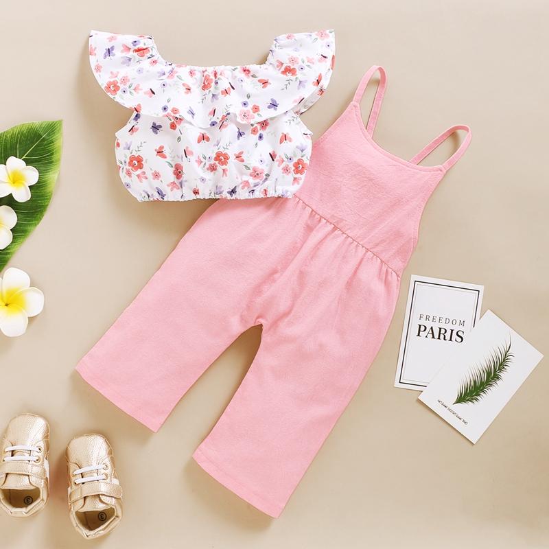 2-piece Floral Printed Blouse & Dungarees for Toddler Girl - PrettyKid