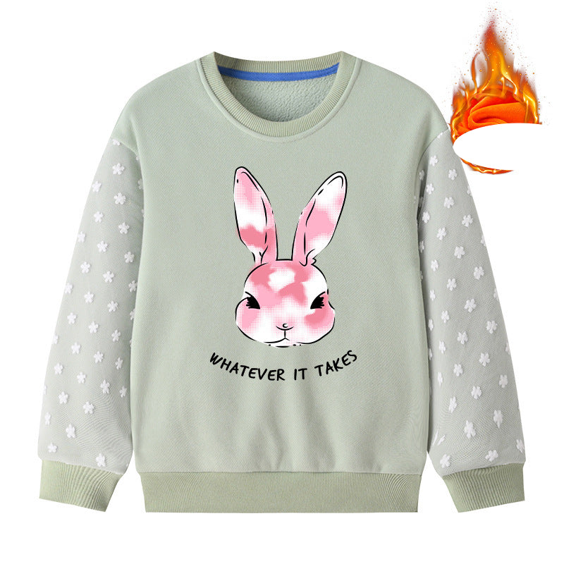18M-10Y Kids Girls Cartoon Rabbit Print Floral Embroidered Long Sleeve Crewneck Top Kids Clothing Wholesale - PrettyKid