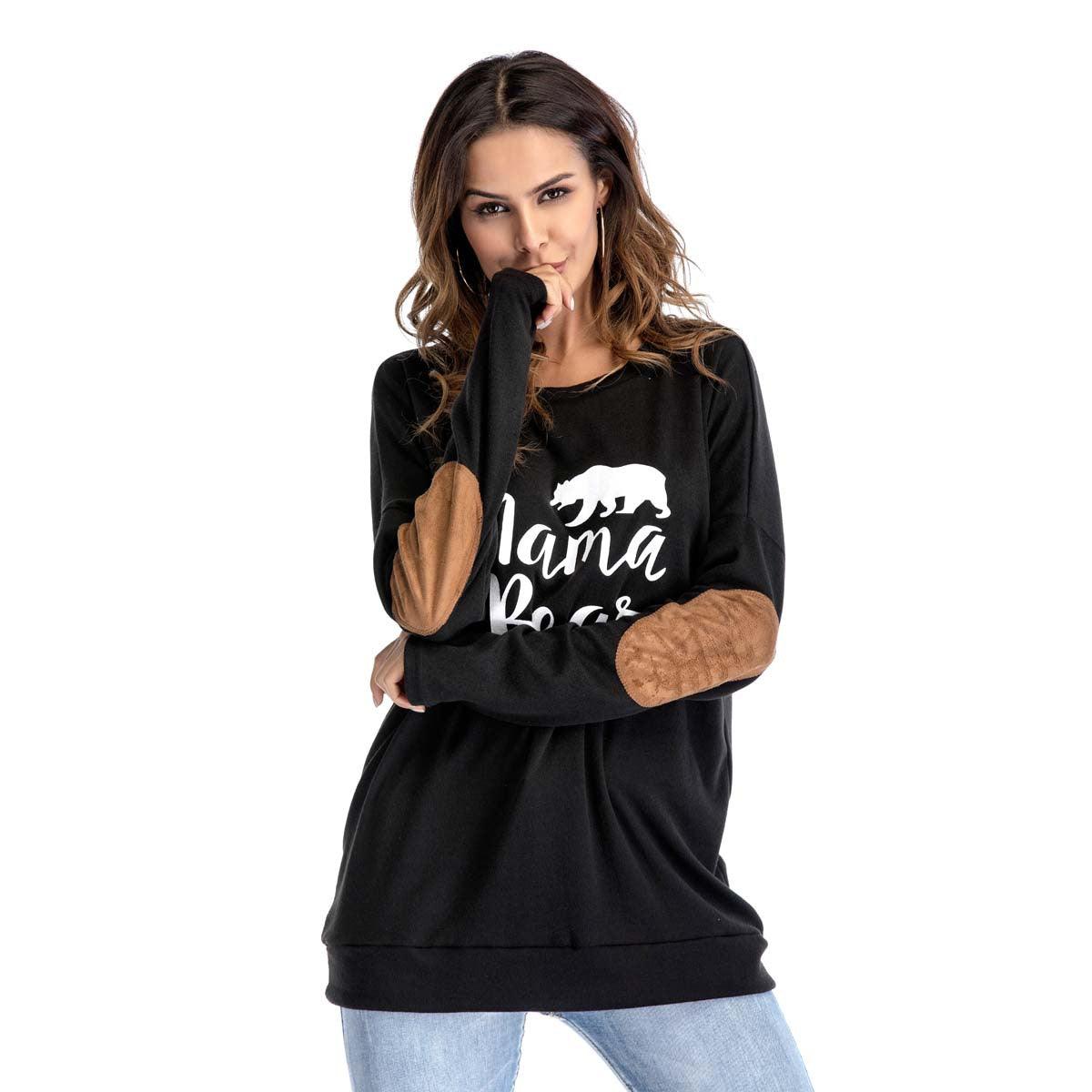 Crew Neck Lettered Bat Long Sleeve Patch T-shirt Wholesale Woman Clothing - PrettyKid