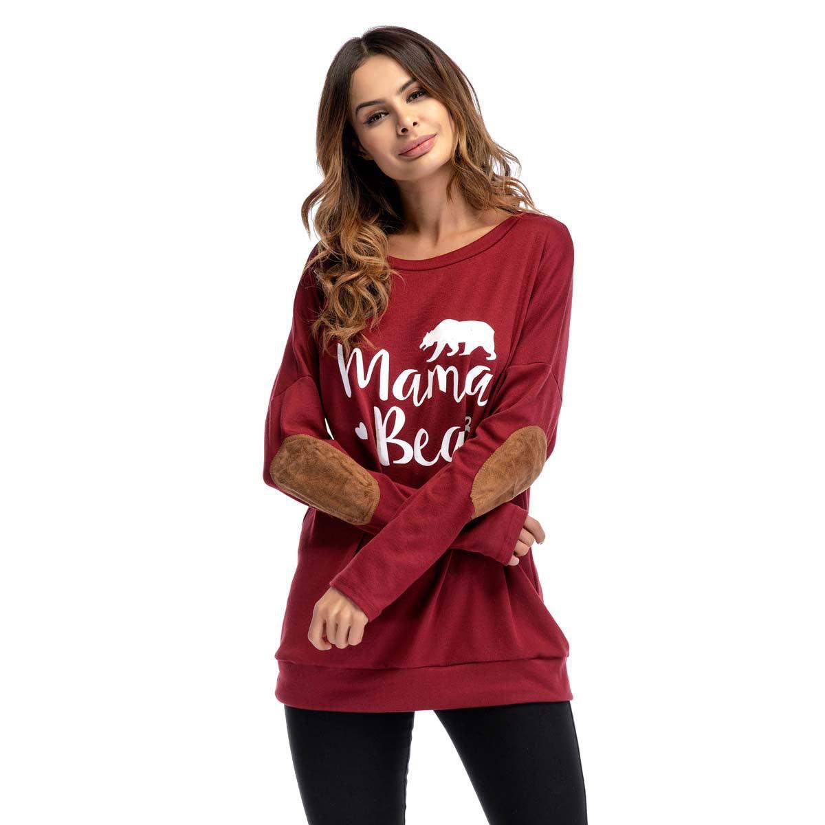 Crew Neck Lettered Bat Long Sleeve Patch T-shirt Wholesale Woman Clothing - PrettyKid