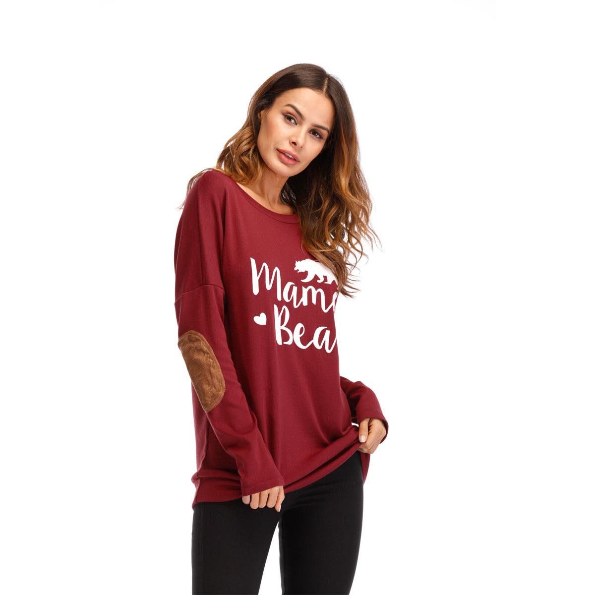 Crew Neck Lettered Bat Long Sleeve Patch T-shirt Wholesale Woman Clothing - PrettyKid