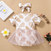 Baby Girl Bowknot Pineapple Mesh Hem Bodysuit - PrettyKid