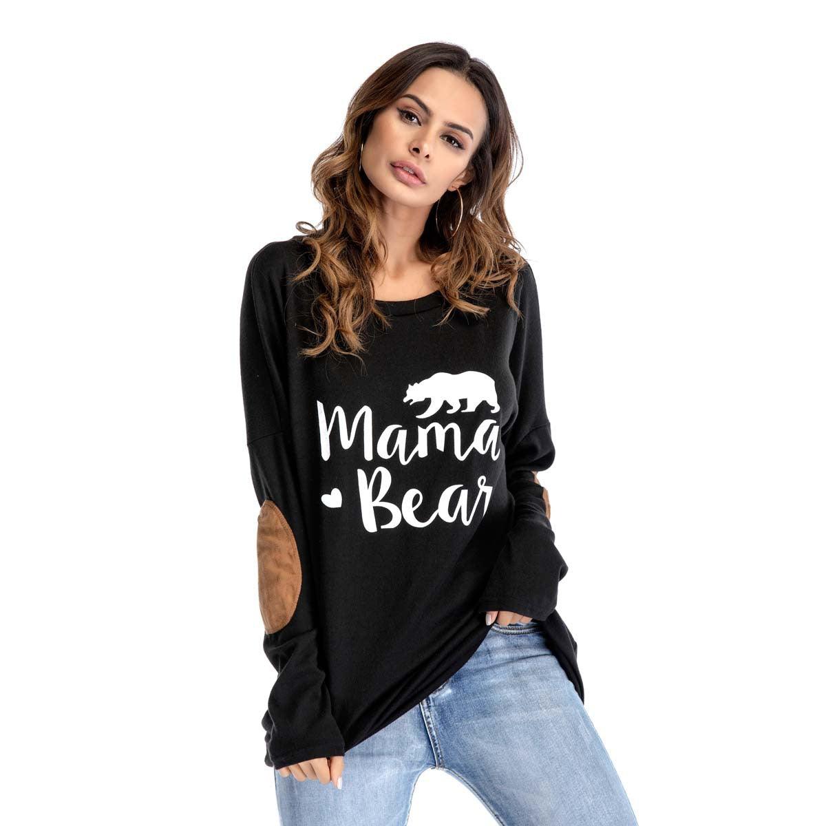 Crew Neck Lettered Bat Long Sleeve Patch T-shirt Wholesale Woman Clothing - PrettyKid