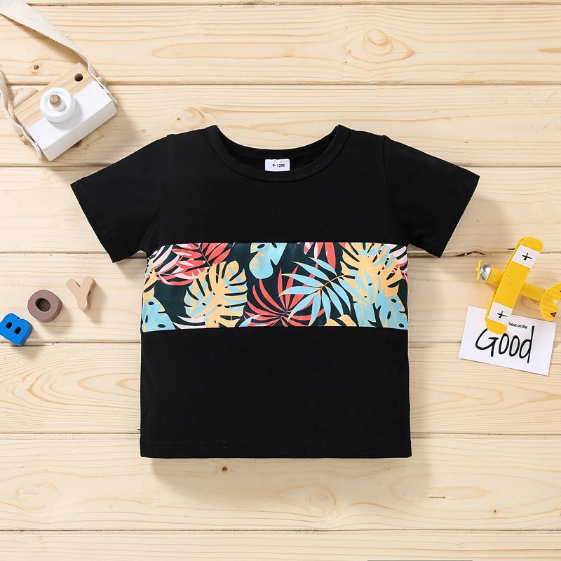Grow Boy Splice Color Leaves T-shirt - PrettyKid