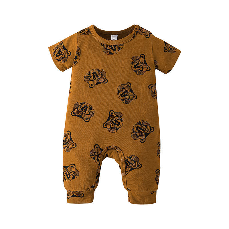 0-12M Short Sleeve Cartoon Print Dark Color Baby Boy Jumpsuit Wholesale Baby Clothes - PrettyKid