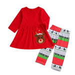 Christmas Round Neck Cartoon Deer Tops And Polka Dot Trousers Toddler Girl Outfit Sets - PrettyKid