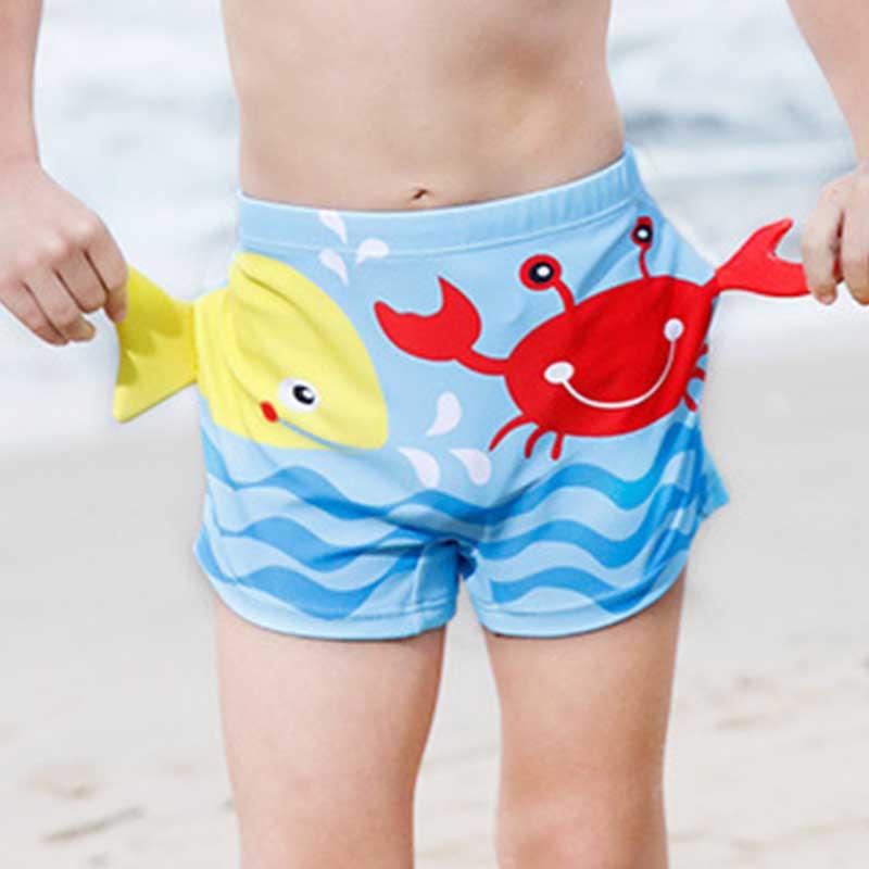 Kid Boy Cartoon Crab Patten Swimming Trunks & Swimming Cap 2 Pic Children's Clothing - PrettyKid