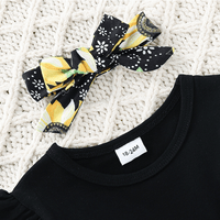 Toddler Kids Girl Solid Color Long-sleeved Tops Floral Print Flared Pants Bow - PrettyKid