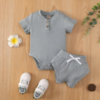 Baby Boy Solid Ribbed Bodysuit And Briefs Baby Outfit Sets - PrettyKid