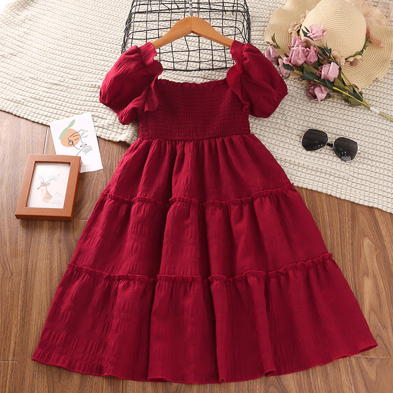 Big Girl Solid Stitching Dresses Short Sleeve Wholesale Kids Boutique Clothing - PrettyKid