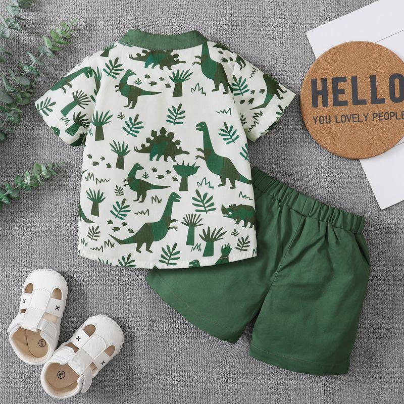 Grow Boy Dinosaur Print Shirt & Solid Color Shorts - PrettyKid