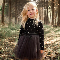 Girls Dot Long Sleeve Sweater Dress Knitted Mesh Skirt Fluffy Long Skirt - PrettyKid