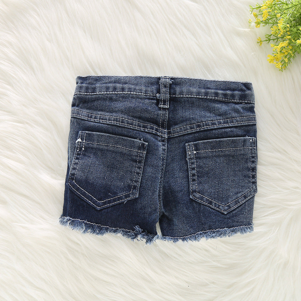 2-7years Toddler Girl Shorts Woven Stretch Ripped Denim Jeans Wholesale Girls Clothes - PrettyKid