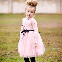 Girls Dot Long Sleeve Sweater Dress Knitted Mesh Skirt Fluffy Long Skirt - PrettyKid