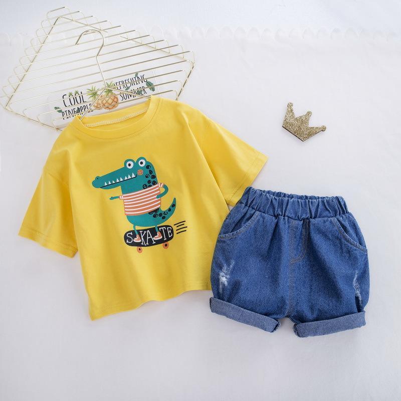 2PCS Casual Cartoon Dinosaur Print Top and Pants - PrettyKid