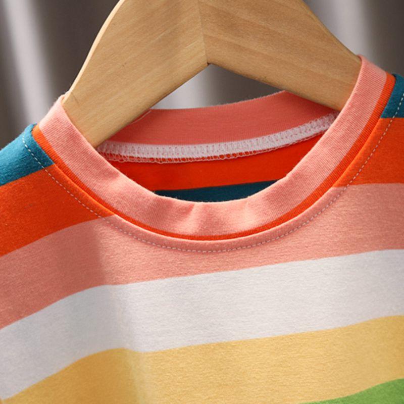 Children Boy 2pcs Color Stripes T-shirt & Shorts - PrettyKid