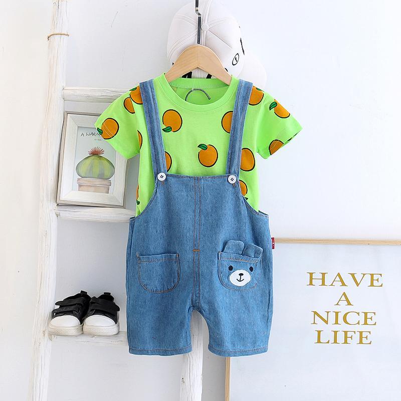 2pcs Fashion Bear Cartoon Print T-shirt and Jumpsuits - PrettyKid