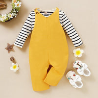 2-piece Striped Tops & Solid Dungarees for Toddler Girl - PrettyKid