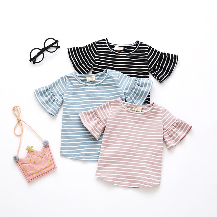 9M-4Y Striped Flared Sleeve Tops Toddler Girl Wholesale Boutique Clothing - PrettyKid