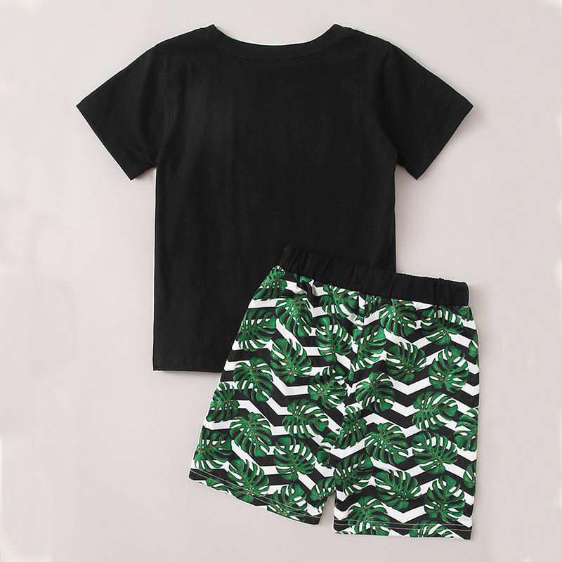 Toddler Boy Letter Print T-shirt & Leaf Print Shorts - PrettyKid