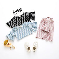 9M-4Y Striped Flared Sleeve Tops Toddler Girl Wholesale Boutique Clothing - PrettyKid