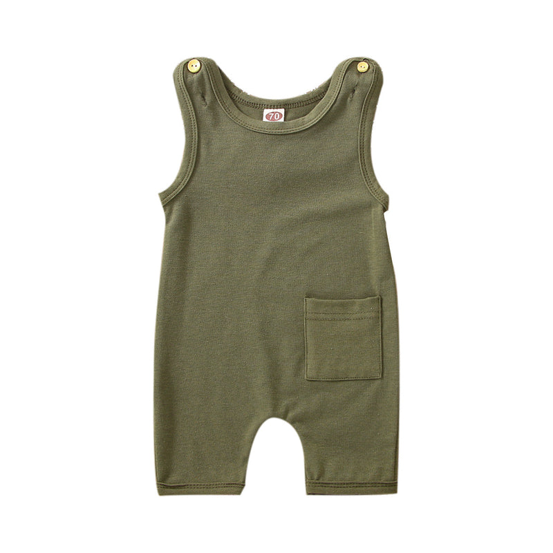 Button Pocket Basic Sleeveless Wholesale Baby Boy Jumpsuit - PrettyKid