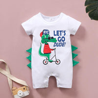 Baby Boy Cartoon Crocodile Pattern Letter Graphic Jumpsuit - PrettyKid