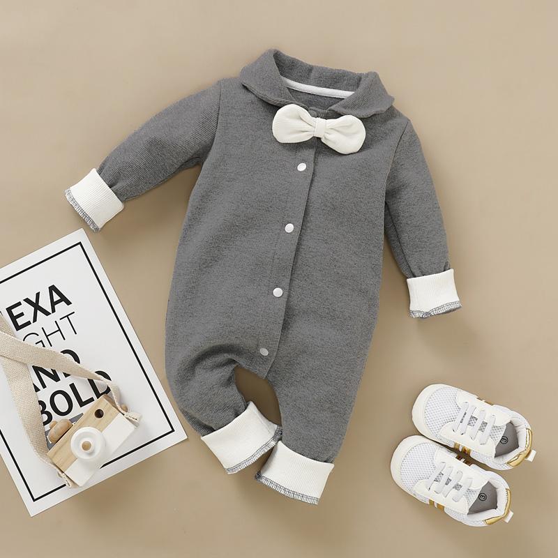 Solid Bow Decor Jumpsuit for Baby Children's clothing wholesale - PrettyKid