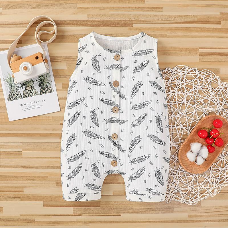 Baby Feather Print Multicolor Jumpsuit Children's Clothing - PrettyKid