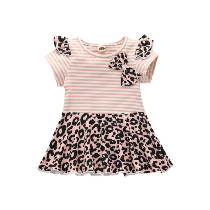 Leopard Pattern Striped Dress for Baby Girl - PrettyKid