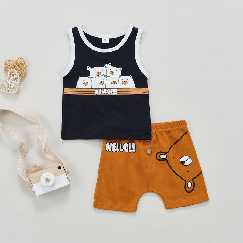 3-18M Sleeveless Tank Top Casual Shorts Baby Boy Sets Wholesale Baby Clothing - PrettyKid