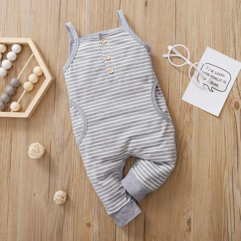New Born Baby Striped Cami Jumpsuit - PrettyKid