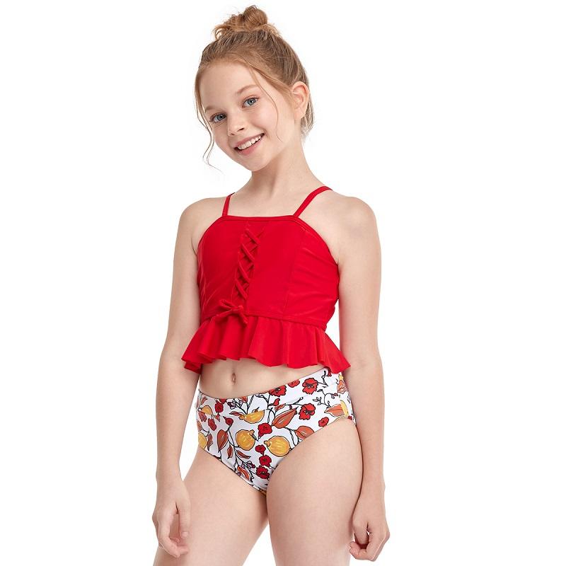 Girl Floral Pattern Split Cami Swimsuit Children's Clothing - PrettyKid
