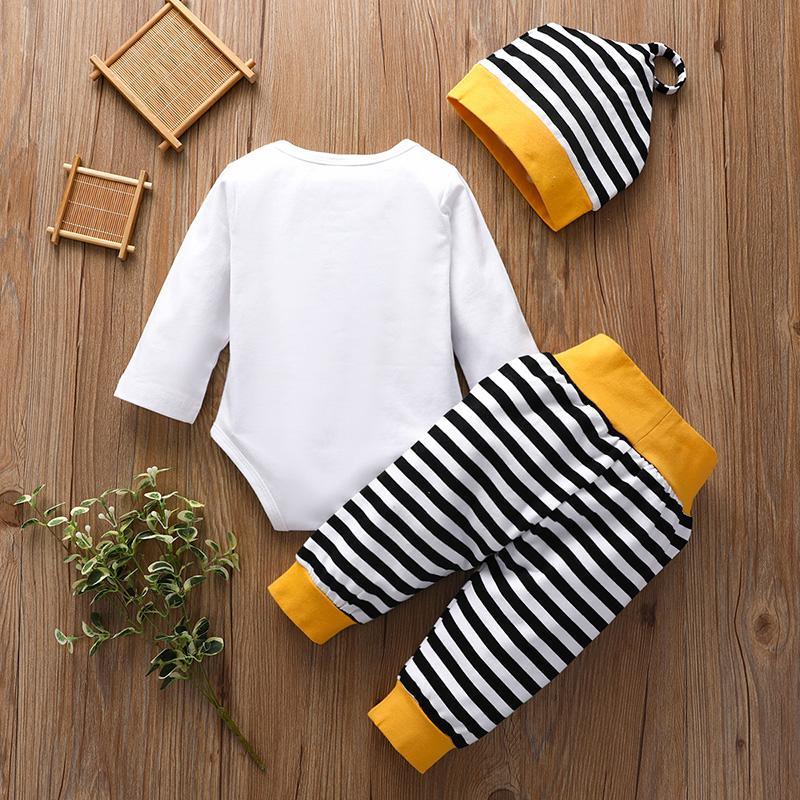 3pcs Creative Letter Printed Stripe Color-block Bodysuit Wholesale children's clothing - PrettyKid