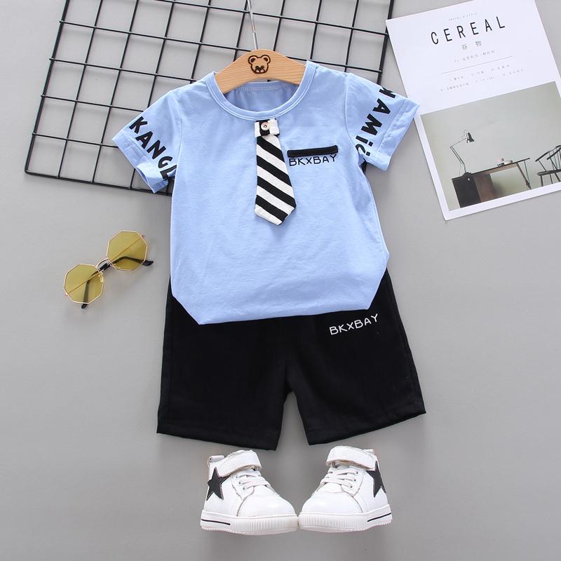 Toddler Boy Tie T-shirt & Letter Shorts Wholesale Children's Clothing - PrettyKid